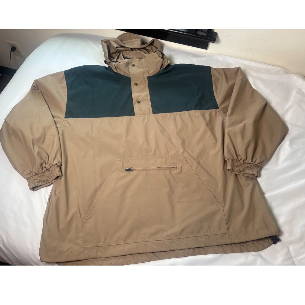 Lee Anorak Jacket Mens 2XL Tan Green Excellent Colorblock Pullover Hooded 64090